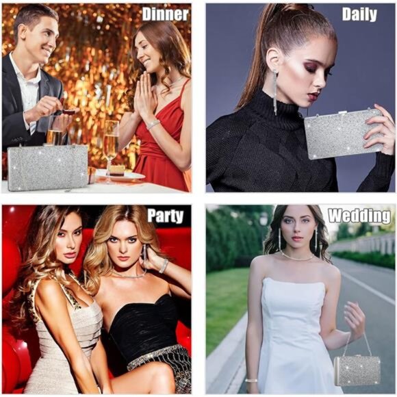 BRAND NEW 4 Pc Women Rhinestone Clutch Bag Bling Earring Necklace Bracelet Set - Picture 6 of 7